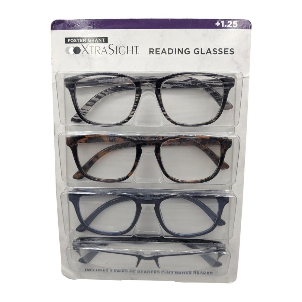 Foster Grant ExtraSight Reading Glasses 3 Pairs Plus Bonus Reader +1.25 Strength